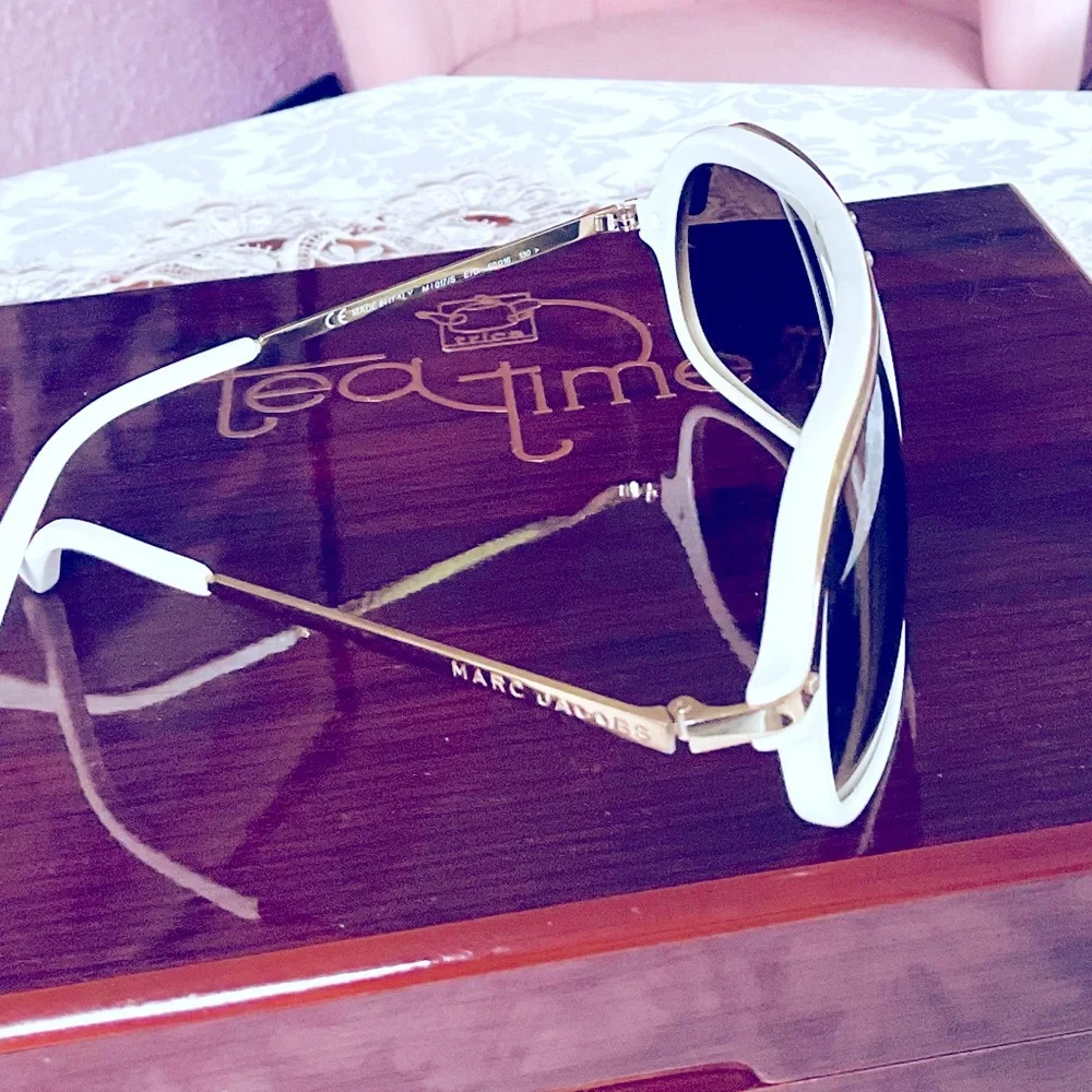 Marc Jacobs White and Gold Oversized Aviator Sunglasses